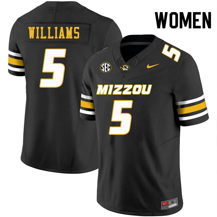 Women #5 Kristian Williams Missouri Tigers College Football Jerseys Stitched-Black